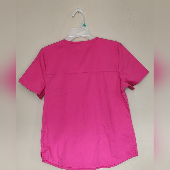 Cherokee Workwear durable 2 way stretch easy care scrub top 4 Pockets, Sz S Pink - Picture 5 of 8